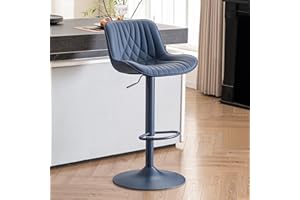 YOUTASTE Modern Navy Blue Bar Stool Set of 1, Faux Leather Upholstered Back Single Barstool, Adjustable Swivel Counter Height