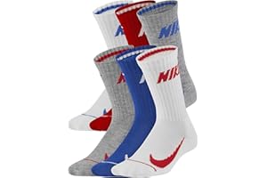 Nike Boy`s Cushioned Crew Socks 6 Pack (Grey(BN0509-U89)/B_W, 5-7(Kids 10C-3Y))