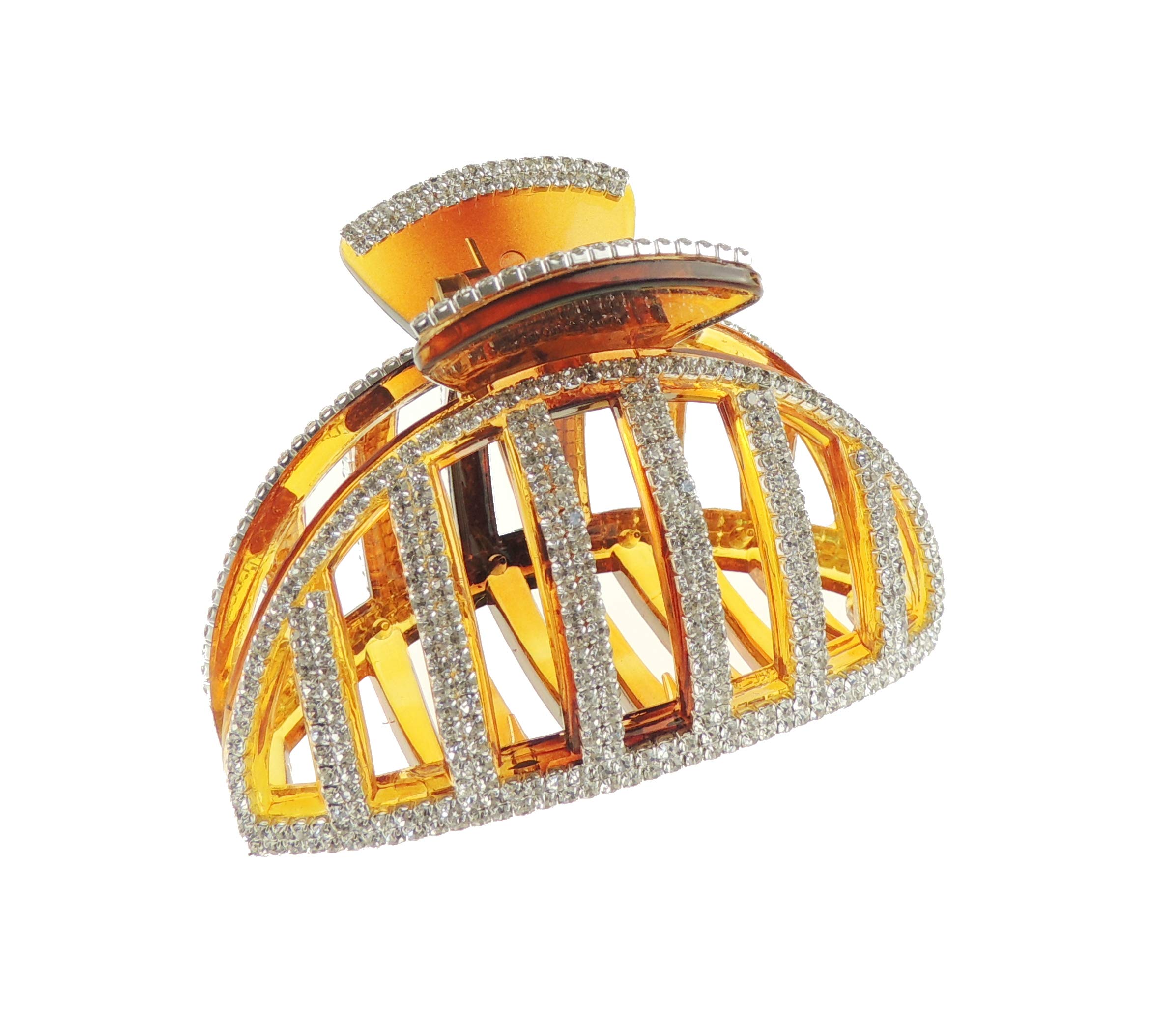 Extra Sparkly Women Thick Curly Long Hair X-Large Big Crystal Diamante Rhinestone Wave Jaw Clip Octopus Clamp Bridal Wedding Party Styling Claw Swirly Butterfly Claw Oval (Tort Brown)