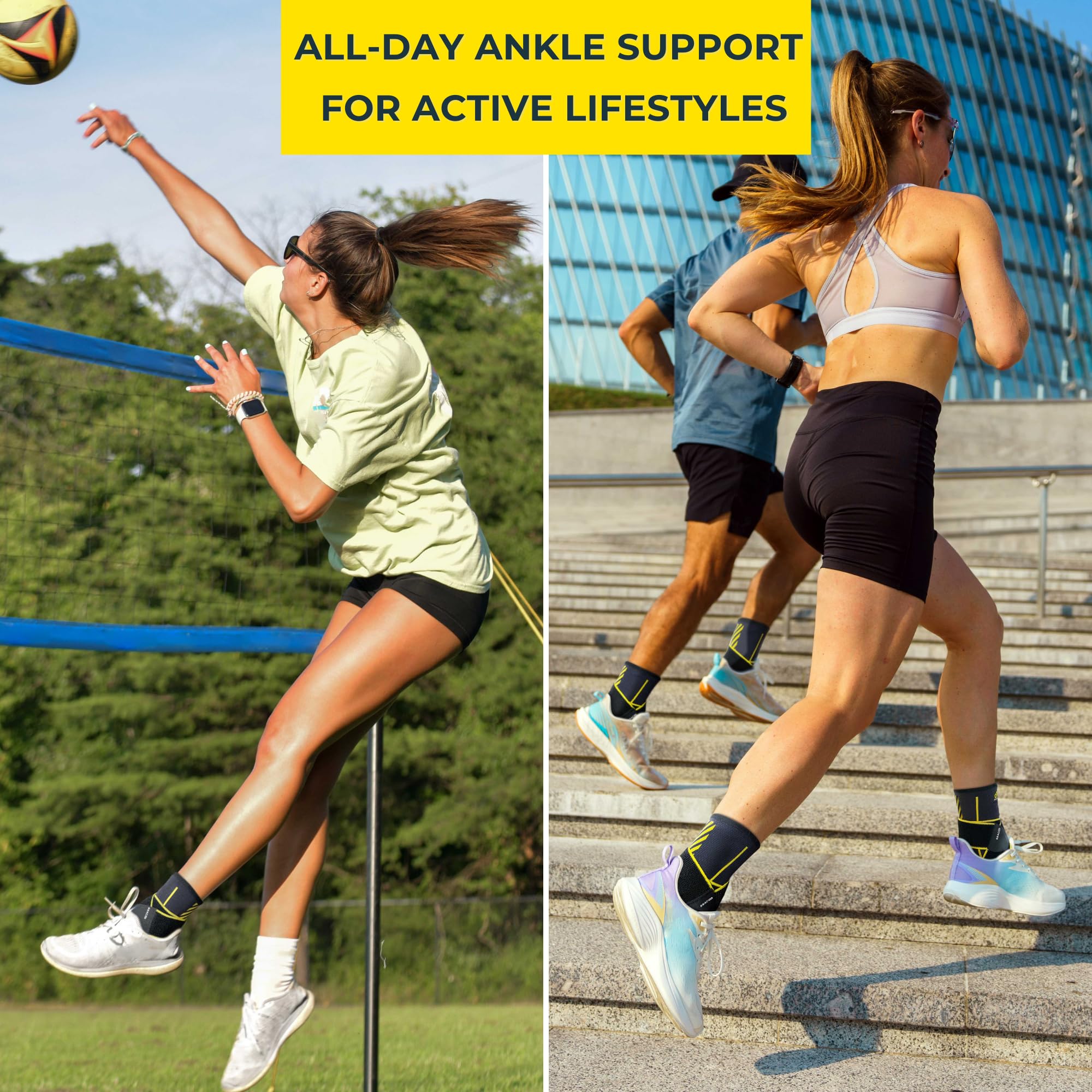 Bracoo 2 Pack Ankle Brace Compression Sleeve for Women & Men, Adjustable Ankle Support Strap for Sprained, Plantar Fasciitis, Pain Relief, Injury Recovery, Running, Workout, GYM, FS60