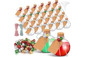 Baderke 24 Pcs 8.5 oz Christmas Spherical Plastic Potion Bottles with Corks Jingle Bells Round Candy Jars Ornament Drink Balls Christmas Booze Ball for Cocktail DIY Crafts Table Decoration(Multicolor)