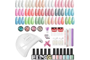PHOENIXY Gel Nail Polish Kit with U V Light, 40 Pcs Pink Blue Green White Nude Gel Nail Polish Set with 48W Nail Lamp Gel Nail Kit Gifts for Women