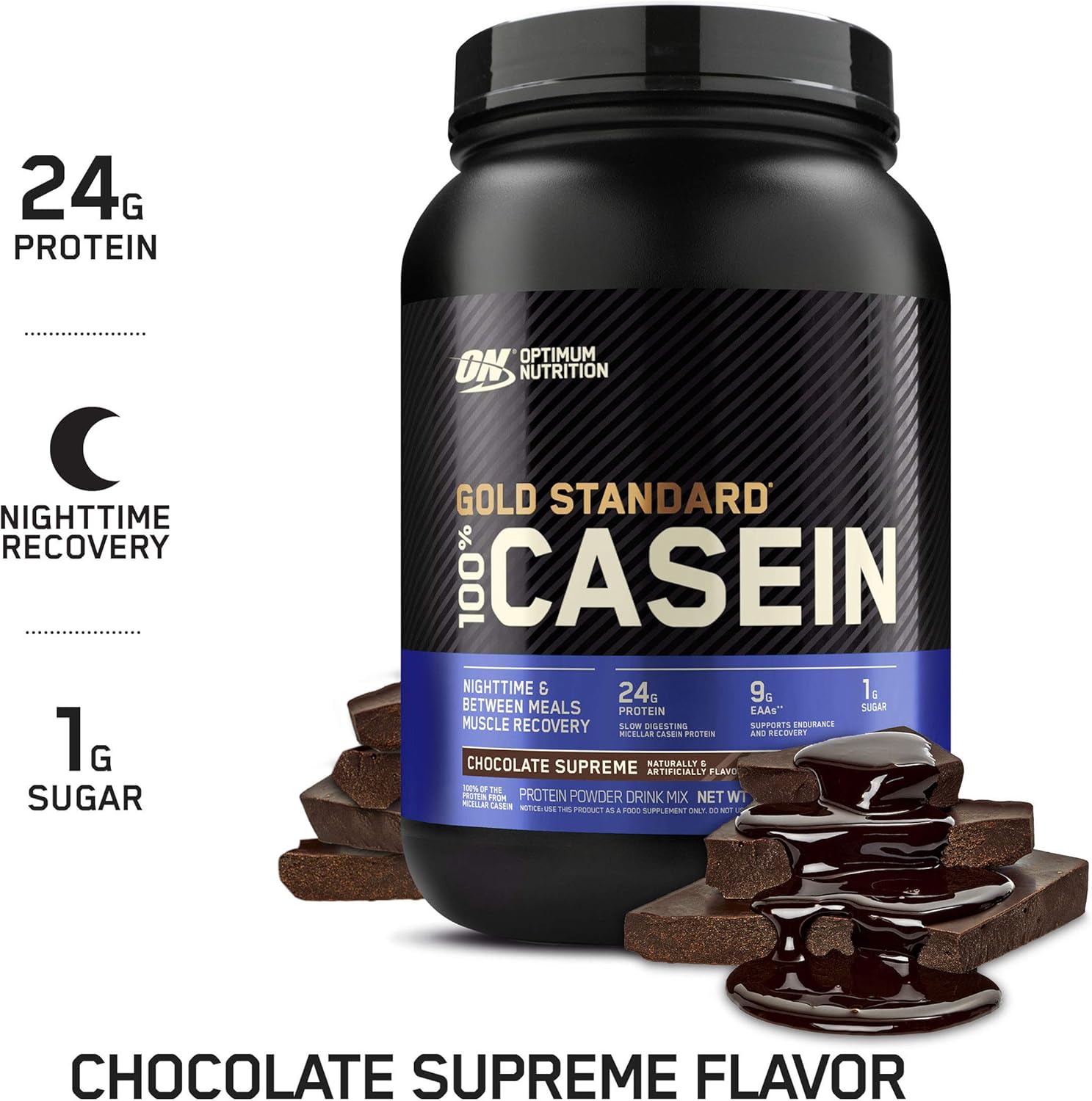 Optimum Nutrition Gold Standard 100% Micellar Casein Protein Powder, Slow Digesting, Helps Keep You Full, Overnight Muscle Recovery, Chocolate Supreme, 2 Pound (Packaging May Vary): Health & Personal Care