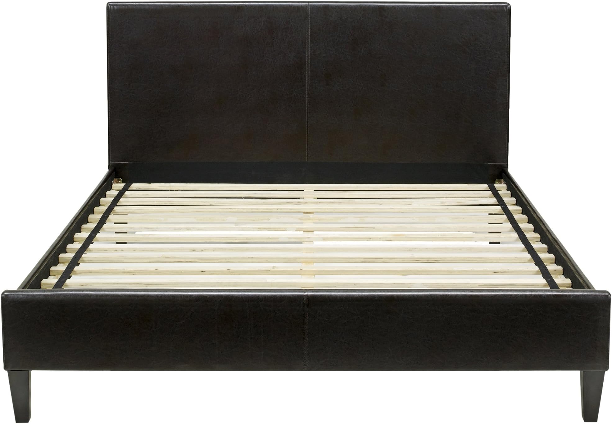 Boyd Sleep Padded Upholstered Platform Bed Frame with Headboard: Faux Leather, Brown, Queen