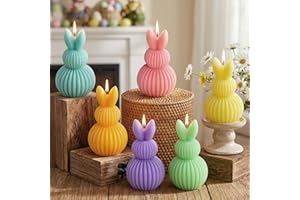 Lanpn 6 Pcs Easter Bunny Candles Gift Set, Mini Rabbit Shaped Votive Tea Lights, Easter Flower & Fruit Scented Candles, Each 