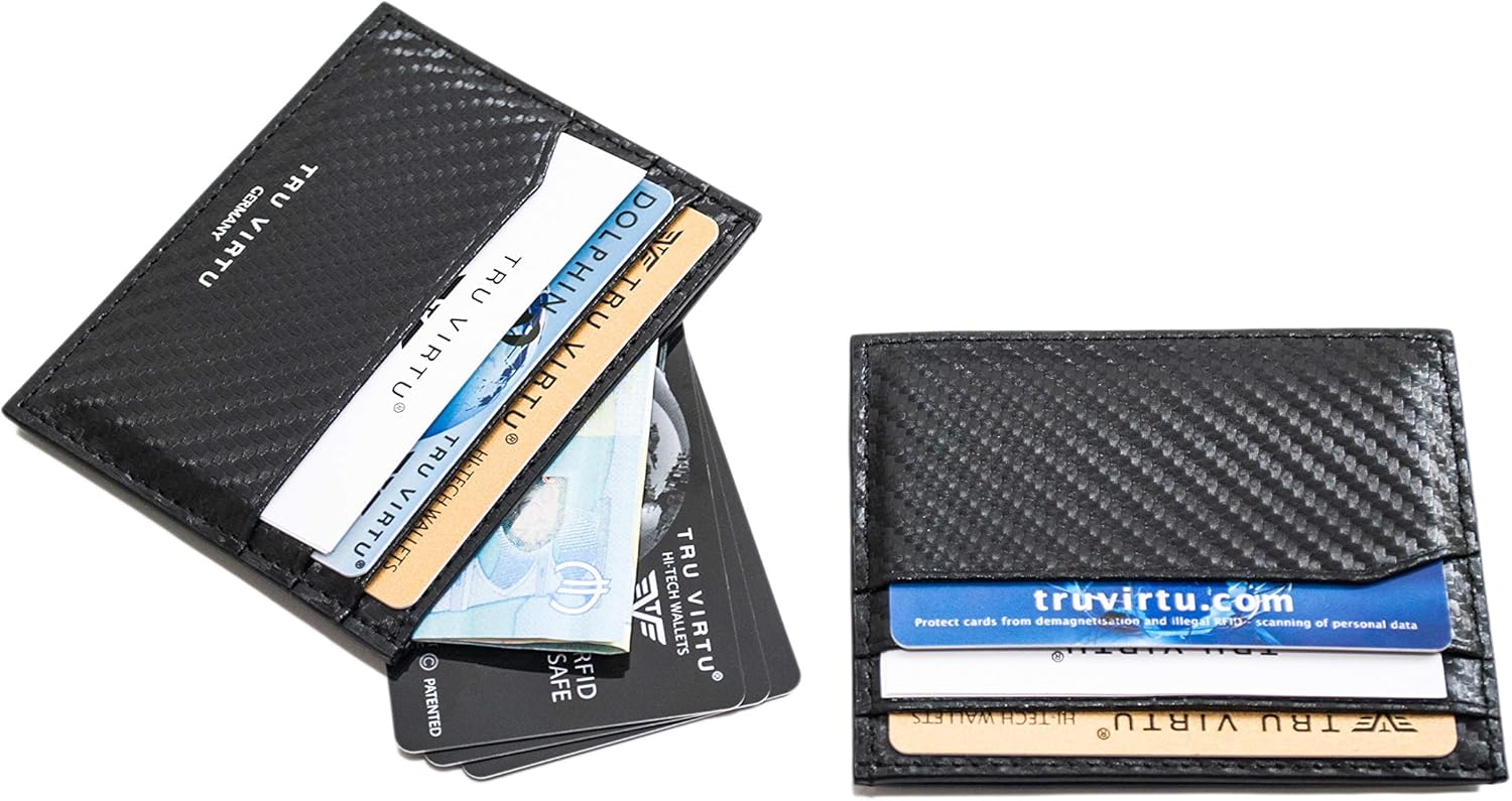 Tru Virtu® Ultra Slim Wallet Carbon Card Holder - RFID/NFC Protection - Black Leather - Unisex Adults - Wallet - Image 4
