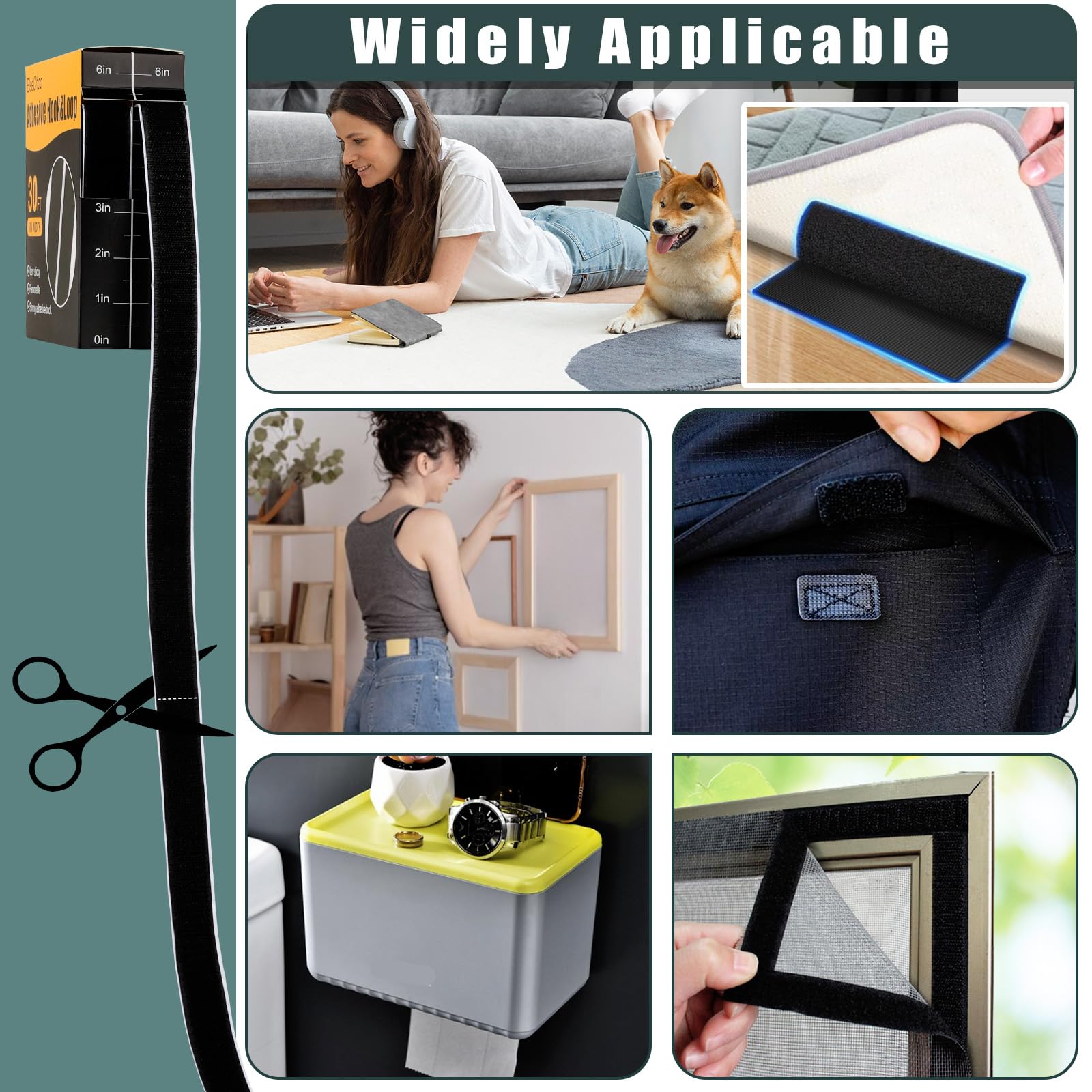 Navona 30Ft x 1 Inch Hook and Loop Strips with Adhesive – 2 Rolls Heavy Duty Hook and Loop Tape with Backing for Home, Office, School, and Crafting Projects, Black