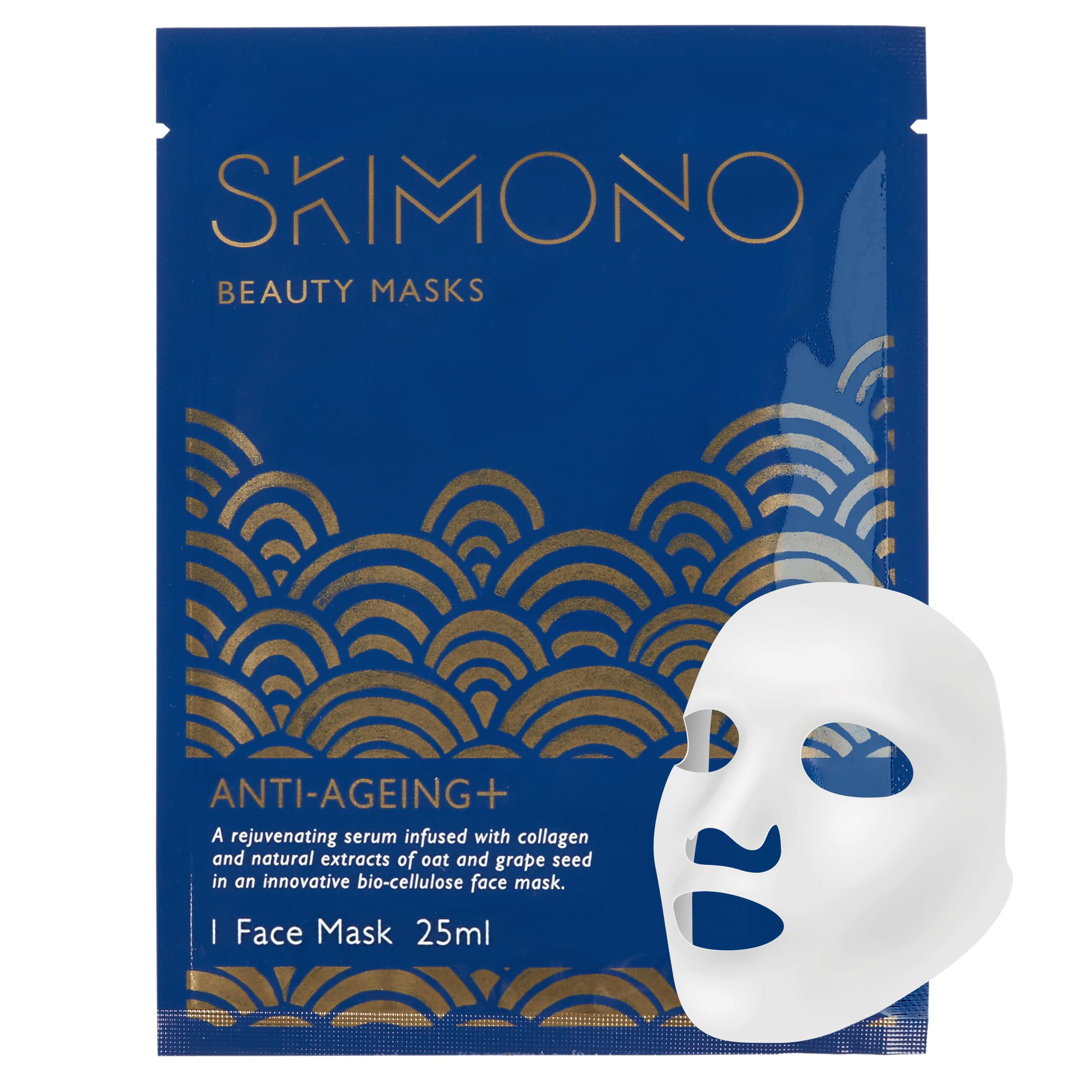 Skimono Anti-Ageing Collagen Face Mask (1 Pack) Bio-Cellulose Collagen Sheet Face Mask, Powerful Hydrating Sheet Mask with Oat & Grapeseed