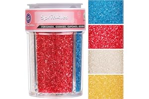 KERCKY Red White and Blue Sprinkles Sanding Sugar for Cake Decorating, 4th of July Sprinkles 4 Colors Sparkling Decorating Coarse Sugar Crystals for Cupcakes Cookie Ice Cream Baking Topping