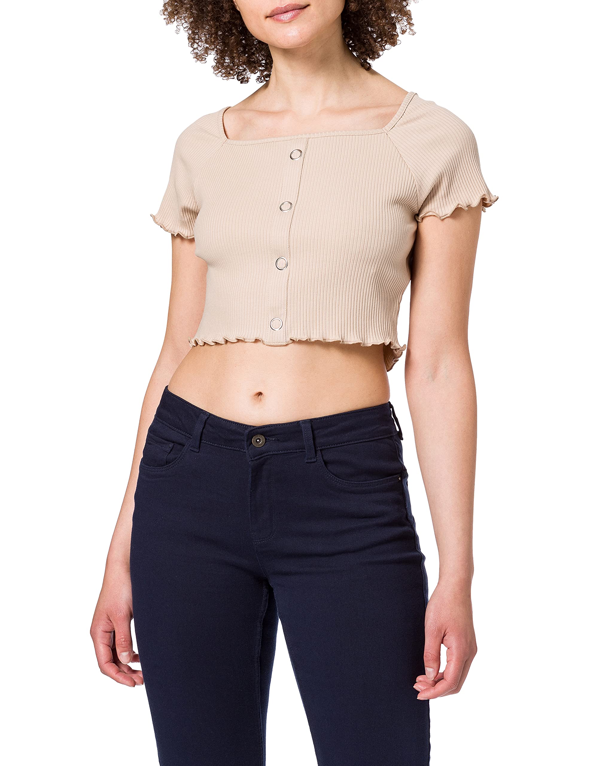 NA-KD Babylock Ruffle Top, Light Beige, X-Small