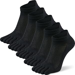 QUPOLPOL Toe Socks for Men, Cotton Low Cut, 5 Pairs, US 7-11 | Separate toe pockets and breathable knit for sneakers, walking