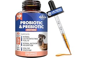 Probiotics & Prebiotics for Dogs and Cats – Digestive Enzymes for Gut Health & Immune Support – Liquid Drops for Upset Stomac