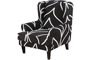 GULI Wingback Chair Cover 2-Piece, Wing Chair Covers Armchair Chair Slipcovers Spandex Sofa Cover Furniture Protector Machine Washable Removable for Living Room,Bedroom,Hotel(Black line)