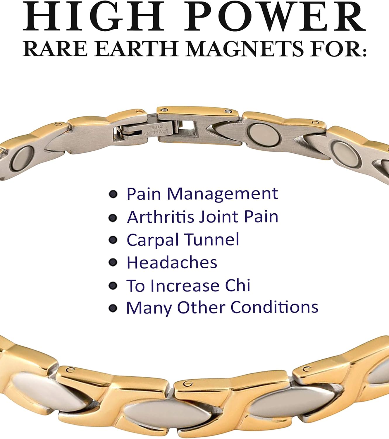 MAGNETJEWELRYSTORE Magnetic Therapy Bracelet Stainless Steel 2 Tone XOXO: Health & Personal Care