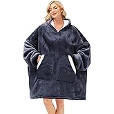 Kipswiza Oversized Wearable Blanket Hoodie Gifts for Women and Men, Cozy Warm Sherpa Big Hooded Blankets Sweatshirt for Family Friends, Birthday Gift for Her or Him, Dark Gray