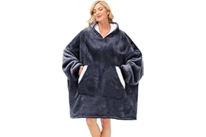 Kipswiza Oversized Wearable Blanket Hoodie, Cozy Warm Sherpa Big Hooded Blankets Sweatshirt for Women Men Family Friends, Gifts for Her or Him, Dark Gray