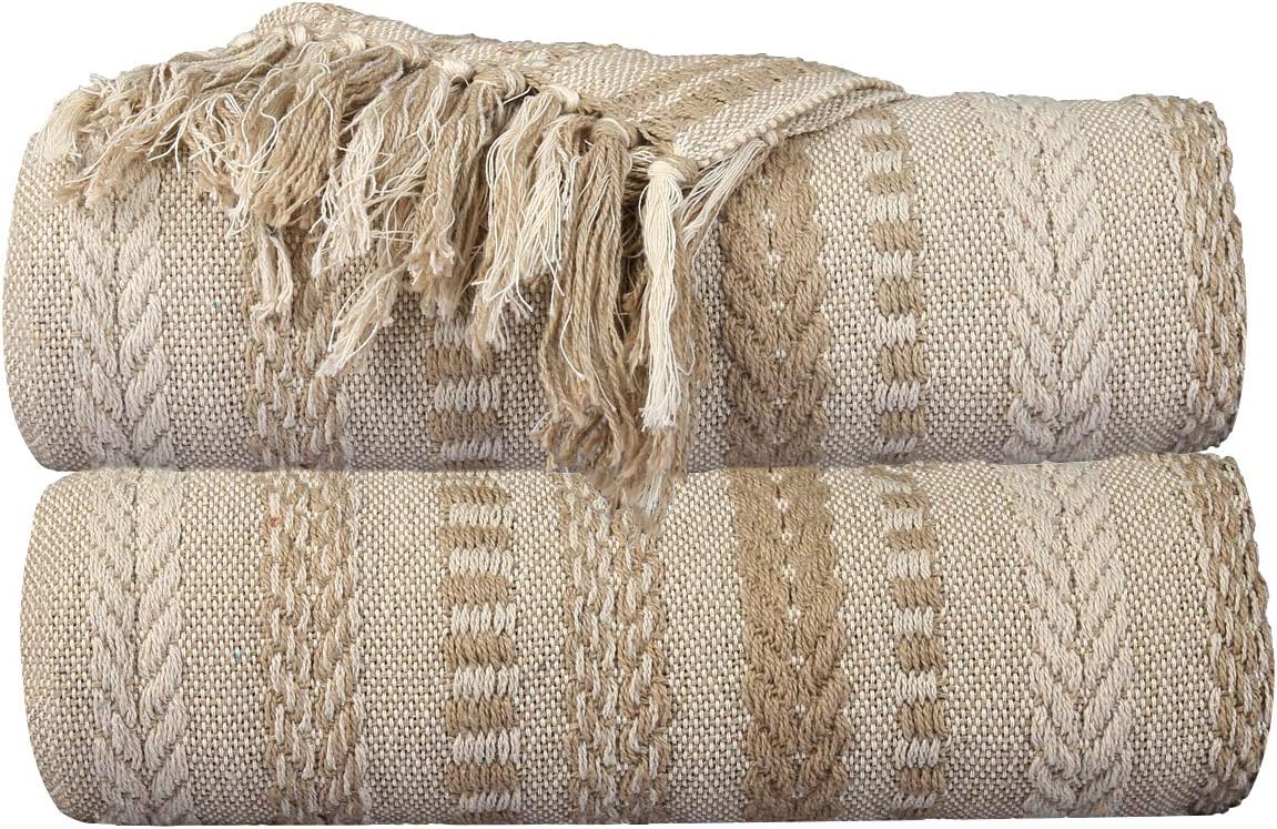 Cotton Sofa Throw Blanket Brown Modern Boho Living Room Decor Cozy