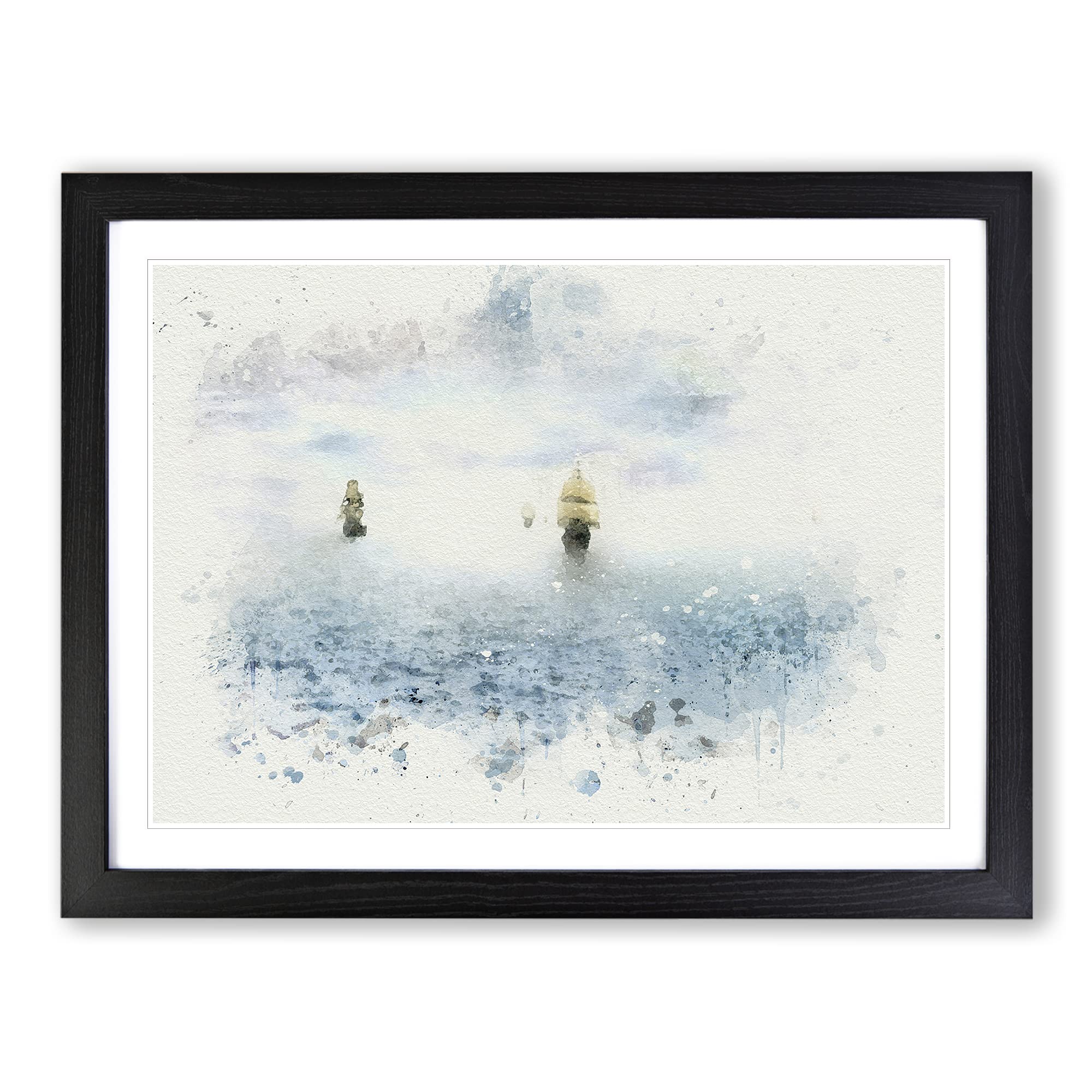 Pirate Ships On The Horizon In Abstract Modern Art Framed Print | A3 Black Framed Wall Art | Ready to Hang | Abstract Landscape Picture | Living Room Bedroom Lounge Office