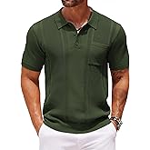 COOFANDY Knit Polo Shirts for Men Short Sleeve Textured Polo Shirt Slim Fit Summer Collared T Shirt with Pocket