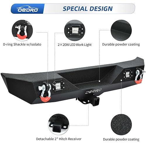 Rear Bumper For Jeep Wrangler JK (2007-2018) - Rock Crawler Full Width With D-Rings & LED Lights