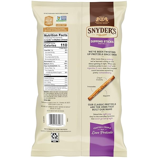 SNYDER’S OF HANOVER, PRETZEL DIPPING STICKS, 12 OZ BAG