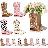 Memorywuu 12 Set Western Cowgirl Boot Centerpiece Box Rodeo Tables Vase | Western Cowboy Boot Vases for Party Tables, Brown Pink Rodeo Theme Baby Shower Birthday Decor, Flowers Vase Gifts, 4 Assorted