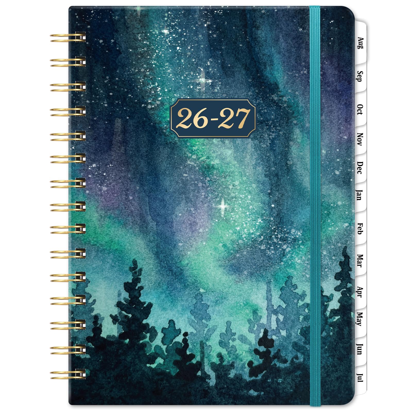 Academic Diary 2026-2027 - Diary 2026-2027 from Aug. 2026 to Jul. 2027, A5 Diary Week to View with Hard Cover and Back Pocket, 21.3 x 14.7 x 1.6 cm - Green Aurora