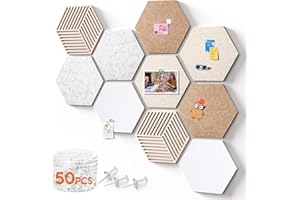 FOX FAIRY Hexagon Cork Boards for Walls Decor 10 Pack Cork Bulletin Board Tiles with 50 Pins,Pin Board for Office & Home for Notes Photos and DIY Classroom Decor (Minimalist Style)