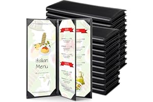 Jexine 20 Pcs Black Menu Covers Waterproof Restaurant Cafe Bar PU Leather 4 View Fold Menu Book with Angled Corners for Wine Drinks Cafes List Covers Set, 4.25 x 11 Inches