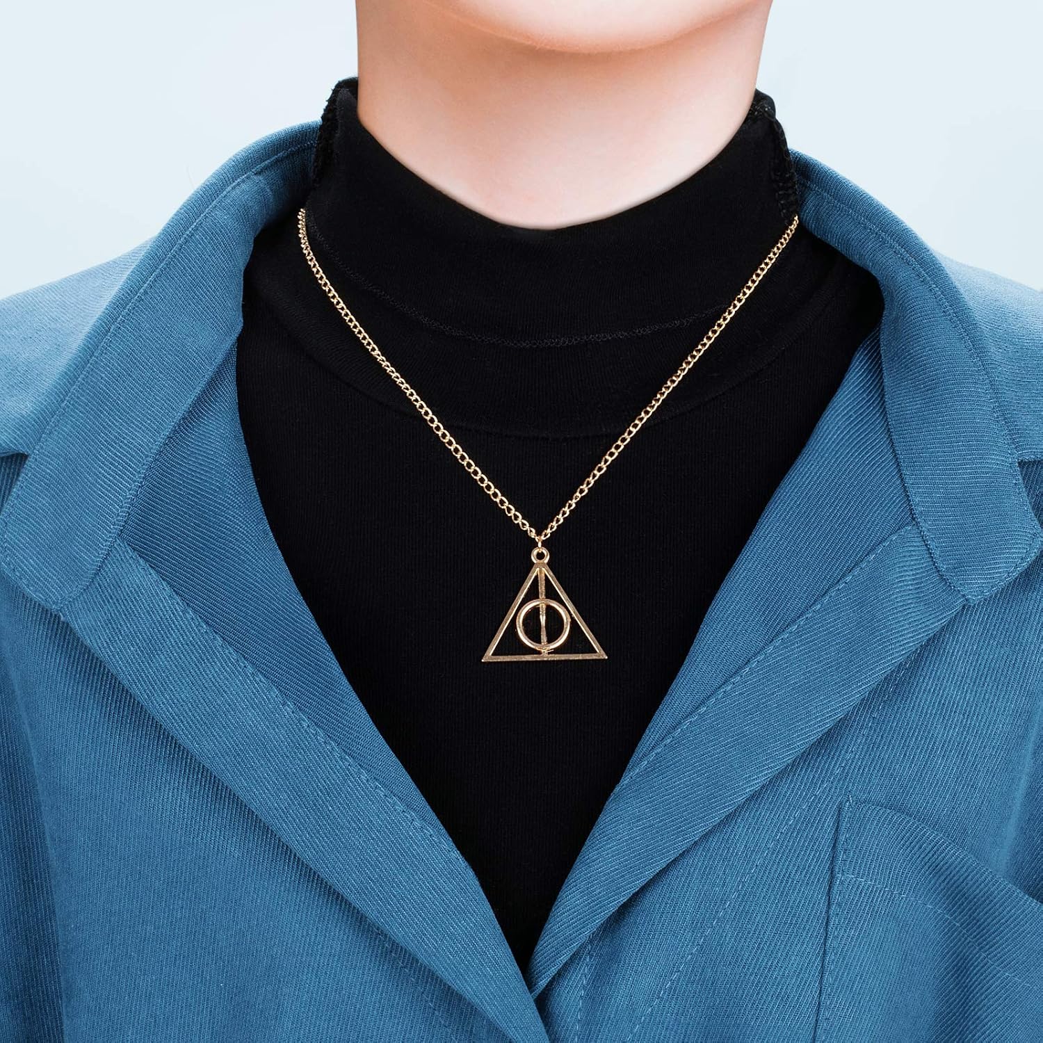 18" Deathly Hallows Golden Snitch Necklace,Triangle Harry Potter Golden Necklaces Jewelry Charms Gift for Harry Potter Fans Decorations Magical Cosplay Costume Jewelry Accessories: Clothing