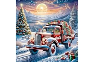 gganmtere Christmas Red Truck Diamond Painting Kit for Adults,Landscape 5D Diamond Art Painting Kits for Beginners,Full Drill Diamond Dot,Paint by Diamonds for Wall Decor 14x14inch