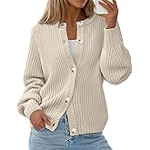 PRETTYGARDEN Womens Spring Cardigan Sweaters Crewneck Long Sleeve Button Open Front Knit Sweater Women Oversized Cardigans