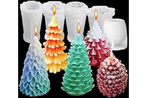 LSLEVA 5Pcs Christmas Silicone Molds, 4Pcs Christmas Tree and Pine Cone Silicone Candle Molds, Xmas Theme Shaped Mould for DIY Wax Candle Soap Art Craft Cake Chocolate Home Decor