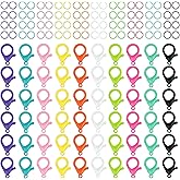 120PCS Multicolor Hard Plastic Clips Plastic Lobster Claw Clasps and Open Jump Rings 10 Colors Cute Lanyard Snap Clip Hooks Hard Lobster Clasp Hook for Jewelry Making/DIY Crafts/Handmade/Keychain