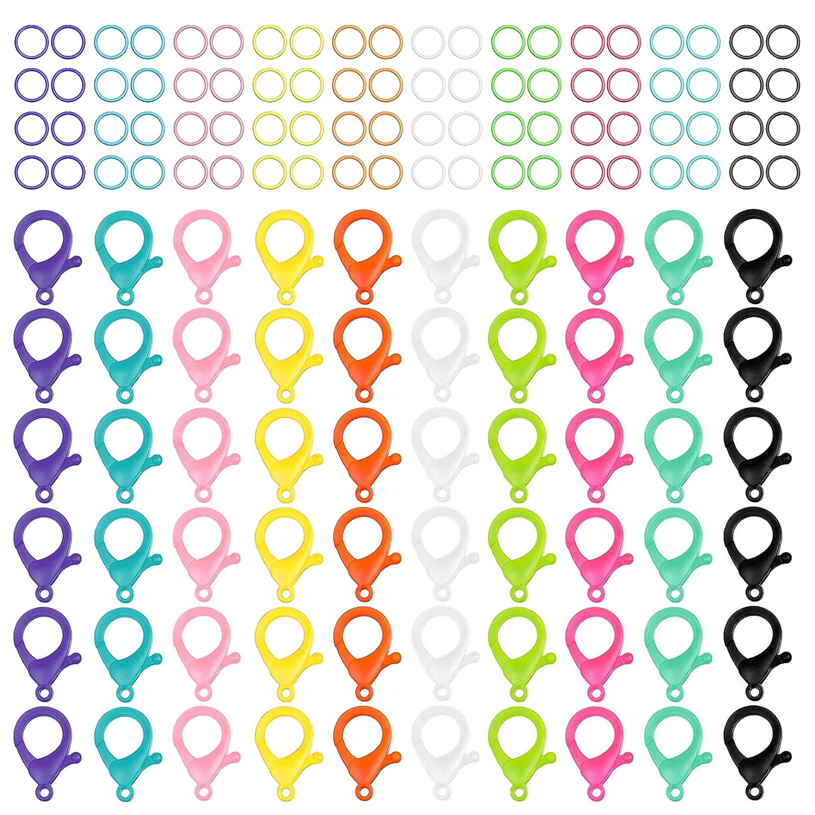 Photo 1 of 120PCS Multicolor Hard Plastic Clips Plastic Lobster Claw Clasps and Open Jump Rings 10 Colors Cute Lanyard Snap Clip Hooks Hard Lobster Clasp Hook for Jewelry Making/DIY Crafts/Handmade/Keychain