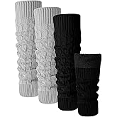 Shihanee 2 Pairs Winter Fleece Lined Leg Warmers for Women Warm Long Boot Socks Knit Thick Calf Warmers for Skating Walking