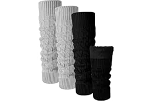 Shihanee 2 Pairs Winter Fleece Lined Leg Warmers for Women Warm Long Boot Socks Knit Thick Calf Warmers for Skating Walking