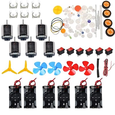6 Set Dc Motor Kit Homemade DIY Project Kits: DC Motors,Gears,propellers,AA Battery case, Cables,onOff Switch for DIY Science Projects