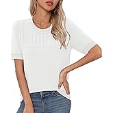 Bettysays Womens Short Sleeve Sweaters Summer Tops Crew Neck Hollow Out Pullover Shirt Lightweight Knit Sweaters