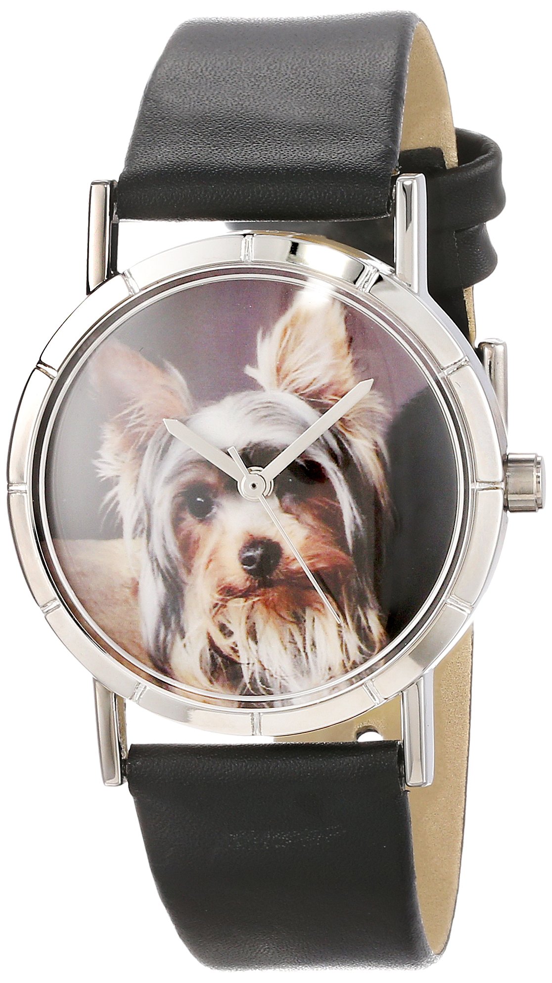 Whimsical Watches Yorkie Black Leather and Silvertone Photo Unisex Quartz Watch with White Dial Analogue Display and Multicolour Leather Strap R-0130077