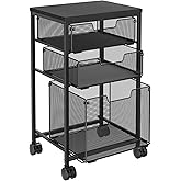 Sbanmao Rolling Storage Cart with 1 Large+2S Drawers, Metal Utility Cart on Wheels with Wooden Top, Craft Art Storage Organizer Cart for Classroom, Office, Home