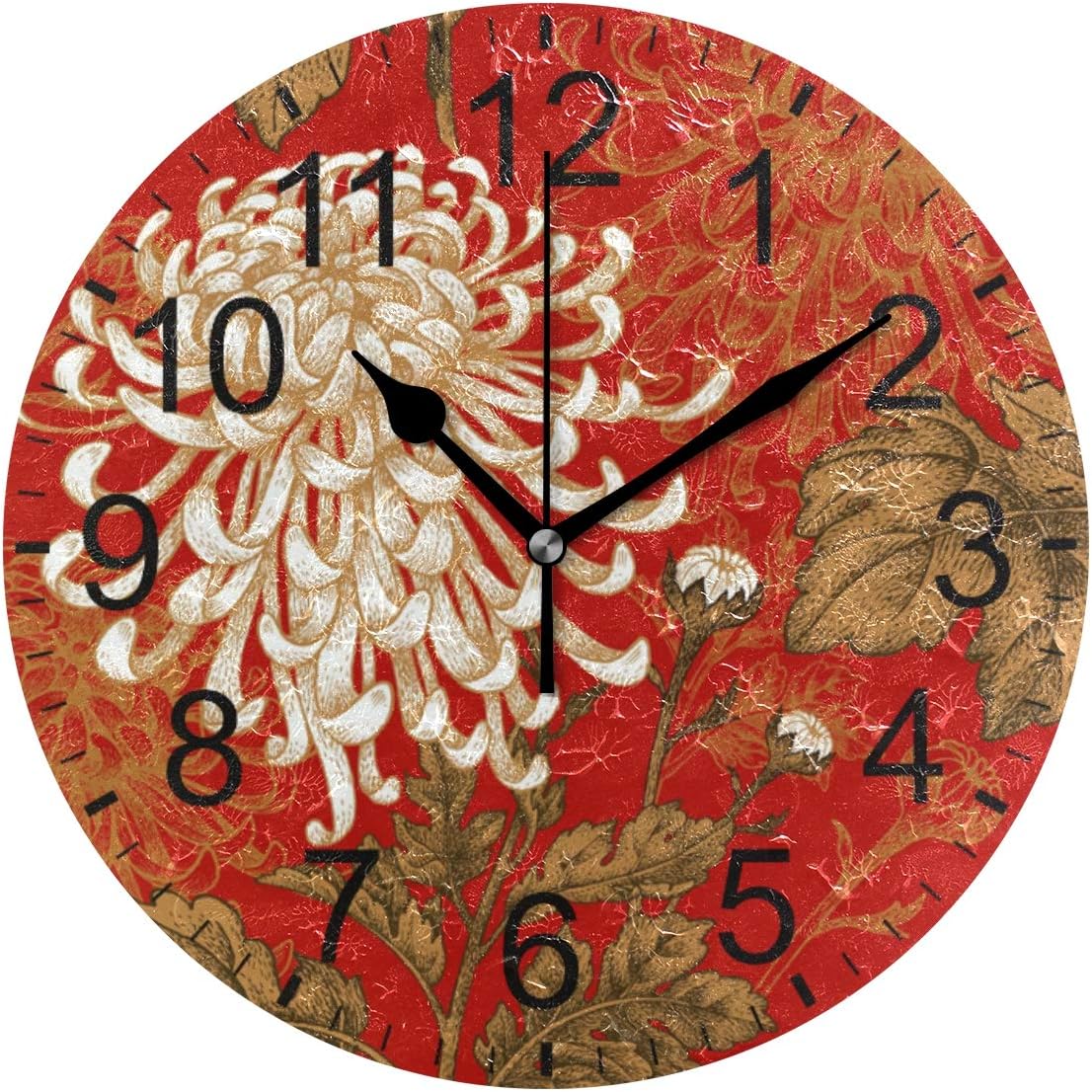 Amazon Com Senwei Chrysanthemum Flower Retro Red Wall Clock Decorative Living Room Bedroom Kitchen Battery Operated Round Clock For Home Decor Art Home Kitchen
