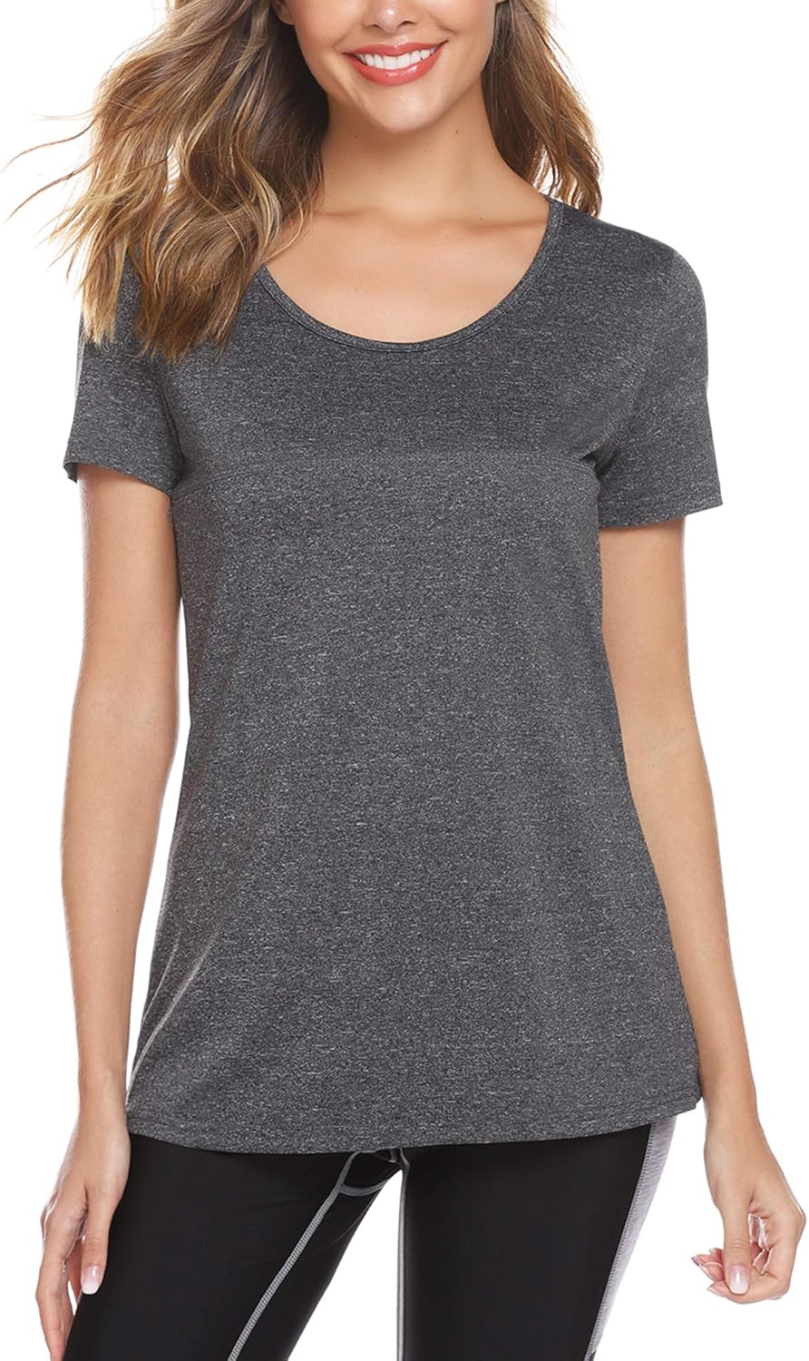 Sykooria T-Shirt Womens Sports Shirt Short Sleeve Quick Dry Elastic Yoga Gym Tshirt Tops: Clothing