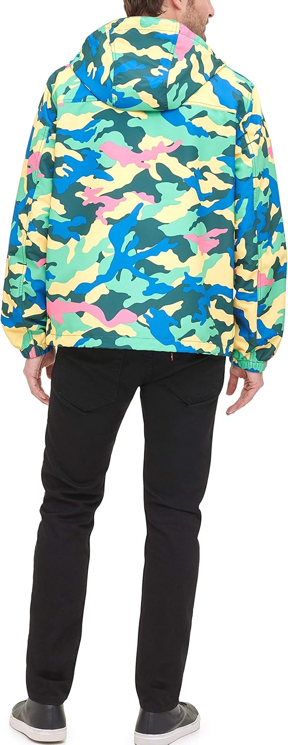 Tommy Hilfiger Men's Retro Lightweight Taslan Hooded Popover Water Resistant Windbreaker Jacket at  Men’s Clothing store