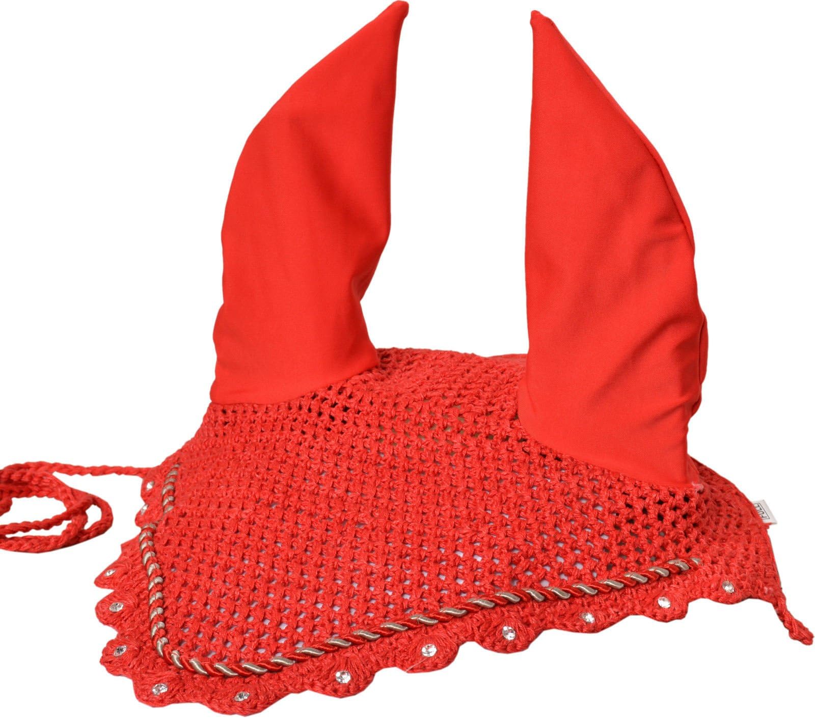 ZAINEE HORSE FLY VEIL EAR BONNET NET BREATHABLE COTTON HAT EQUESTRIAN (Full, Red)