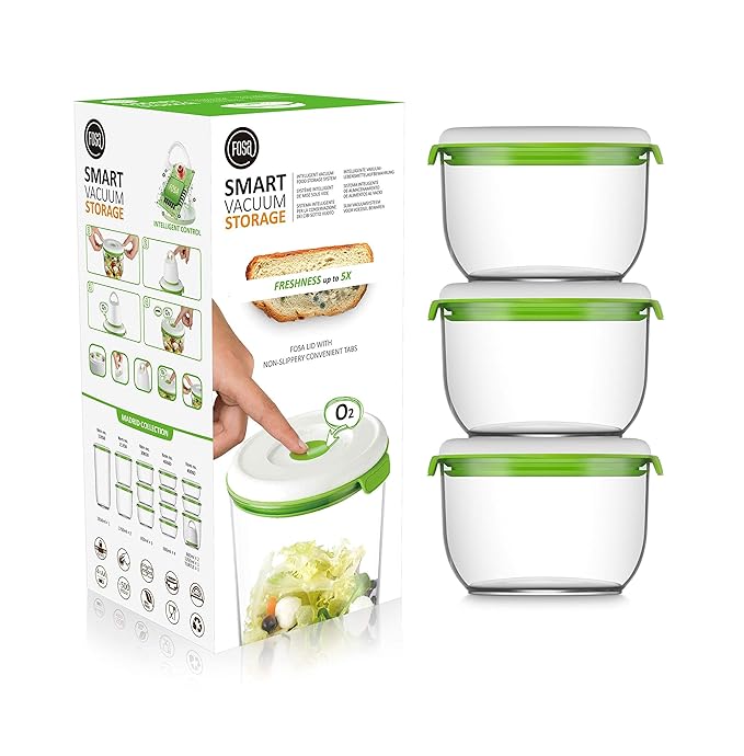 FOSa Vacuum Seal Food Storage System Reusable Medium Containers, 3 Pack