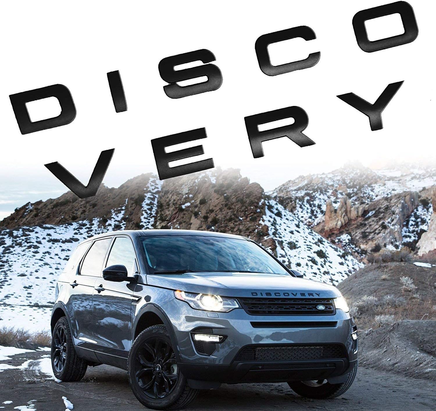 Car Sales 3D Matte Black Letter DISCOVERY Car Rear Front Badge Emblem Decal Sticker For L-A-N-D R-O-V-E-R Front Hood Rear Trunk (Discovery, Matte black)