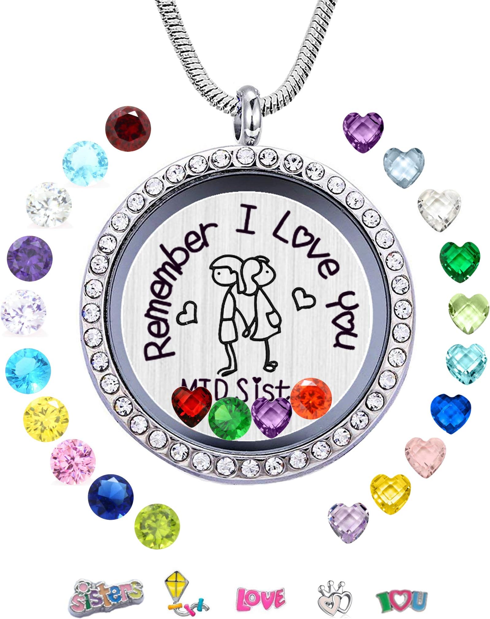 JOLIN Living Memory Floating Locket Necklace Pendant with Charms and 24 Birthstones, Best Gifts for Women Girls