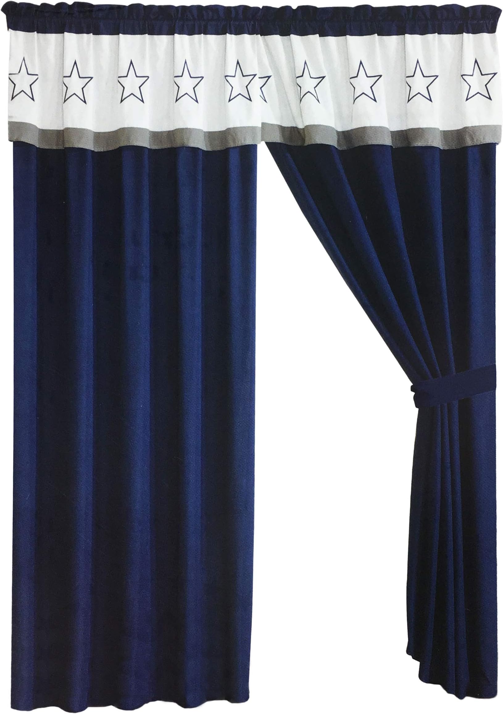 Western Peak 3 Pc Luxury Western Barb Wire Texas Lone Star Horse Shoe Pistol Gun Cabin Lodge Barbed Wire Luxury Quilt Bedspread Oversize Comforter (Curtain, Cowboy Navy Curtain)