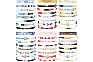 yesaior 48pcs Sports Charm Bracelets Sports Party Favors Bracelets, Softball Volleyball Basketball SoccerPlayer Gifts Beaded Clay Adjustable Bracelets Jewelry Sports Gifts Supplies for Teen Adults
